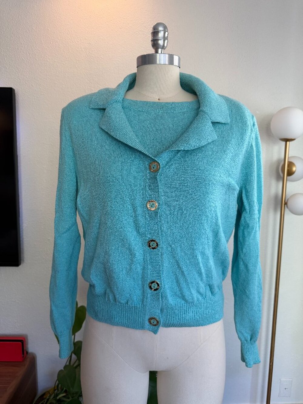 VTG St John Sport Cardigan Tank Twin Set Wool Blend Size L Classic Elegant Color